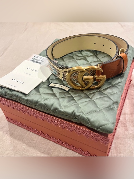 Gucci Accessories - Gucci $2400 Exotic Ostrich/Python GG Marmont Belt, Size 70, 400593